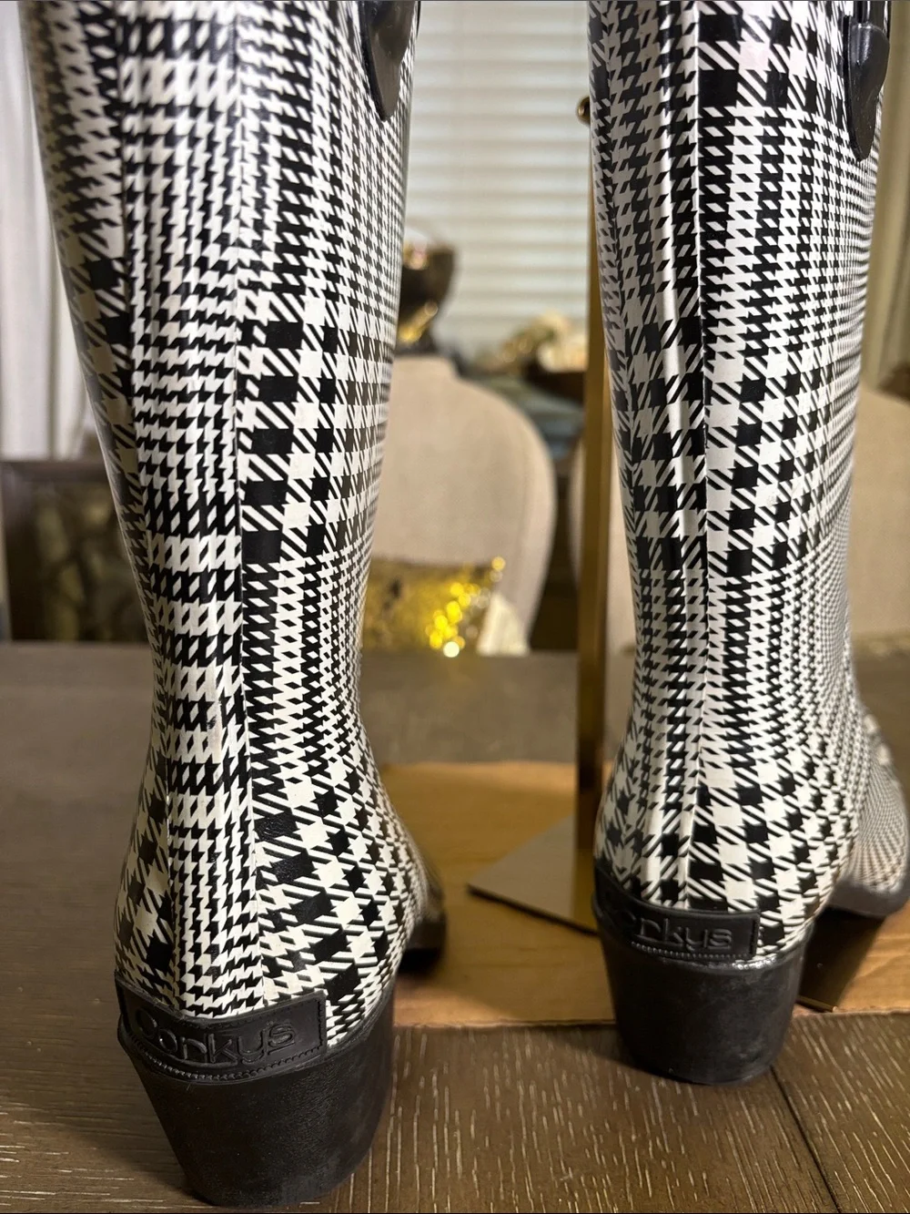 Corkys Black  & White Western style Houndstooth Rain Boots for Women
